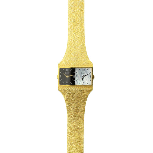 18ct yellow gold Piaget, reference 69210 'Dual time' bracelet watch. Made 1974