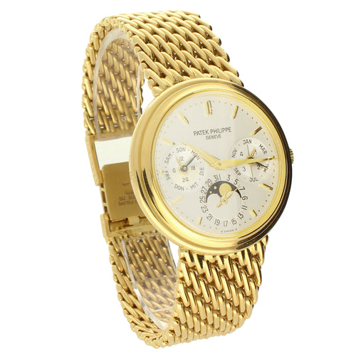 18ct yellow gold, reference 3945, perpetual calendar wristwatch with moon phases and leap year indicator. Made 1993