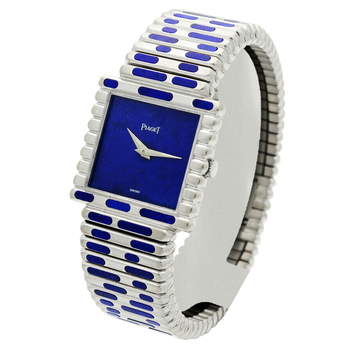 18ct white gold and Lapis Lazuli set bracelet watch. Made 1970's