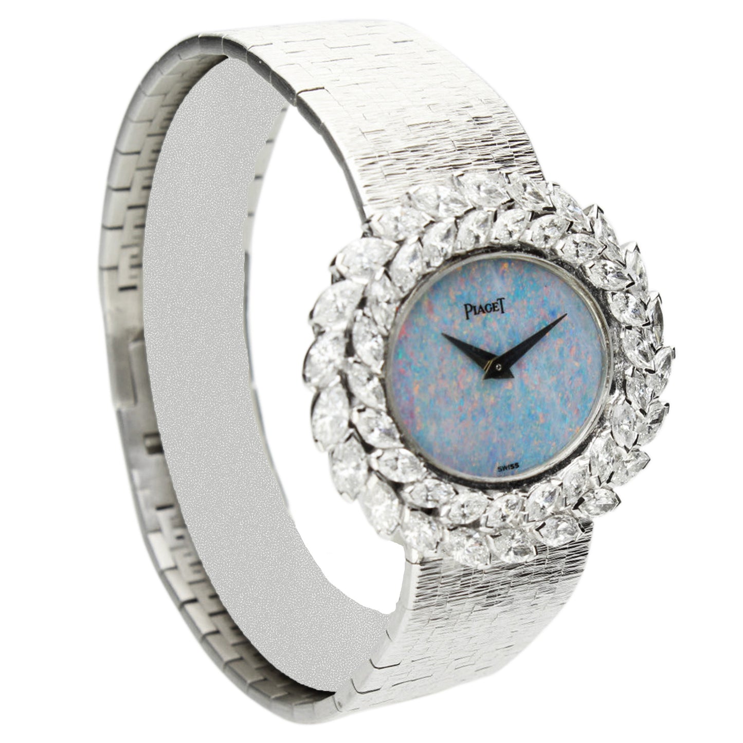 18ct white gold and diamond set, reference 9385 bracelet watch with opal dial. Made 1972