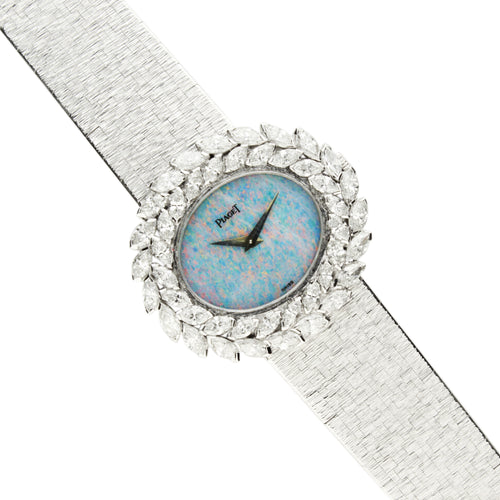 18ct white gold and diamond set, reference 9385 bracelet watch with opal dial. Made 1972