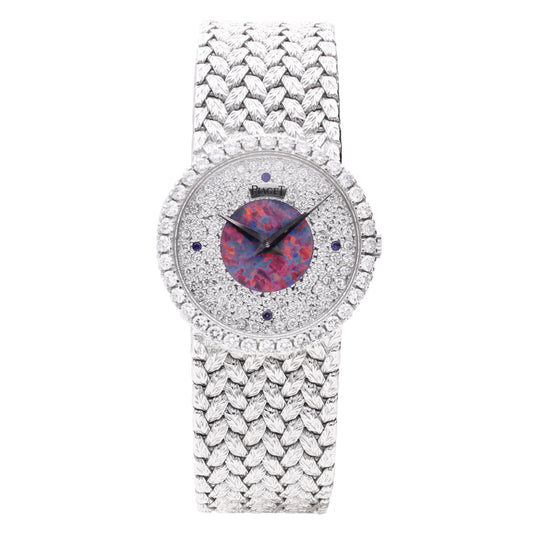 18ct white gold Piaget, opal and pave diamond dial bracelet watch. Made 1970