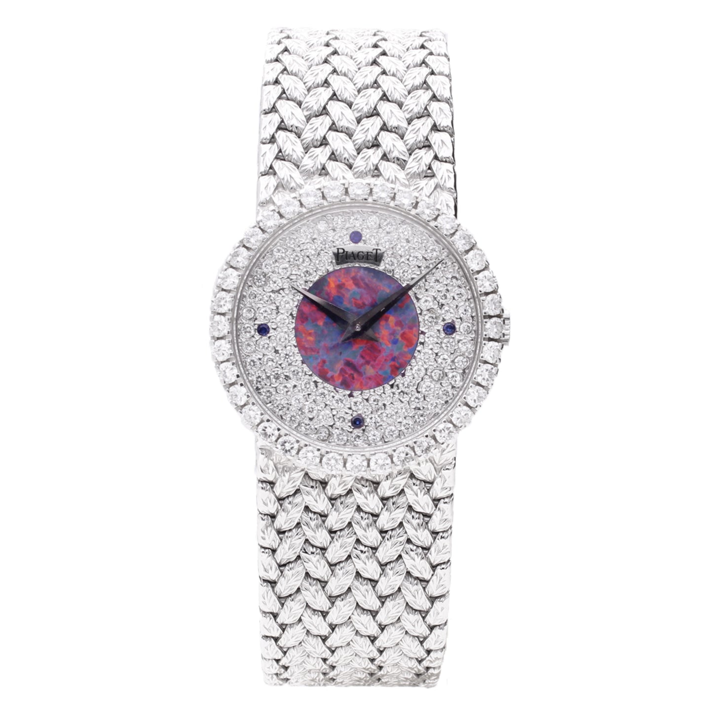 18ct white gold Piaget, opal and pave diamond dial bracelet watch. Made 1970