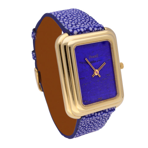 18ct yellow gold Piaget, reference 1401/1 BETA 21 wristwatch with lapis lazuli dial. Made 1972
