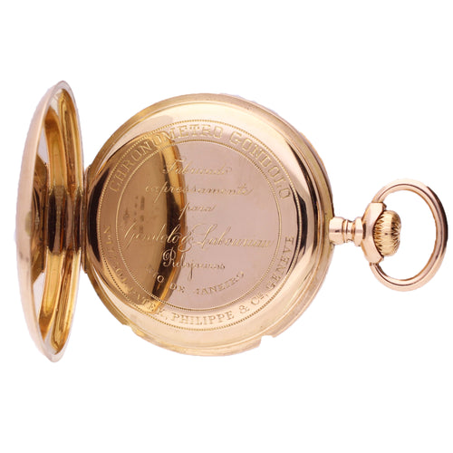 18ct rose gold Patek Philippe open face chronometro Gondolo pocket watch. Made 1915