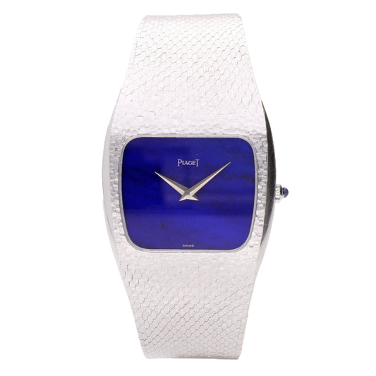 18ct white gold Piaget, reference 9458 bracelet watch with Lapis Lazuli dial. Made 1970's