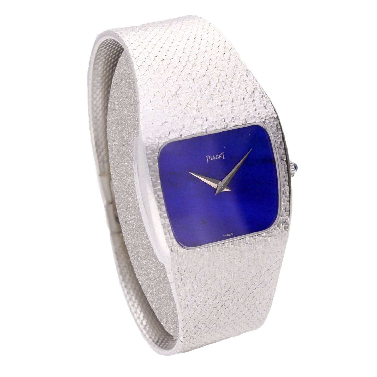 18ct white gold Piaget, reference 9458 bracelet watch with Lapis Lazuli dial. Made 1970's
