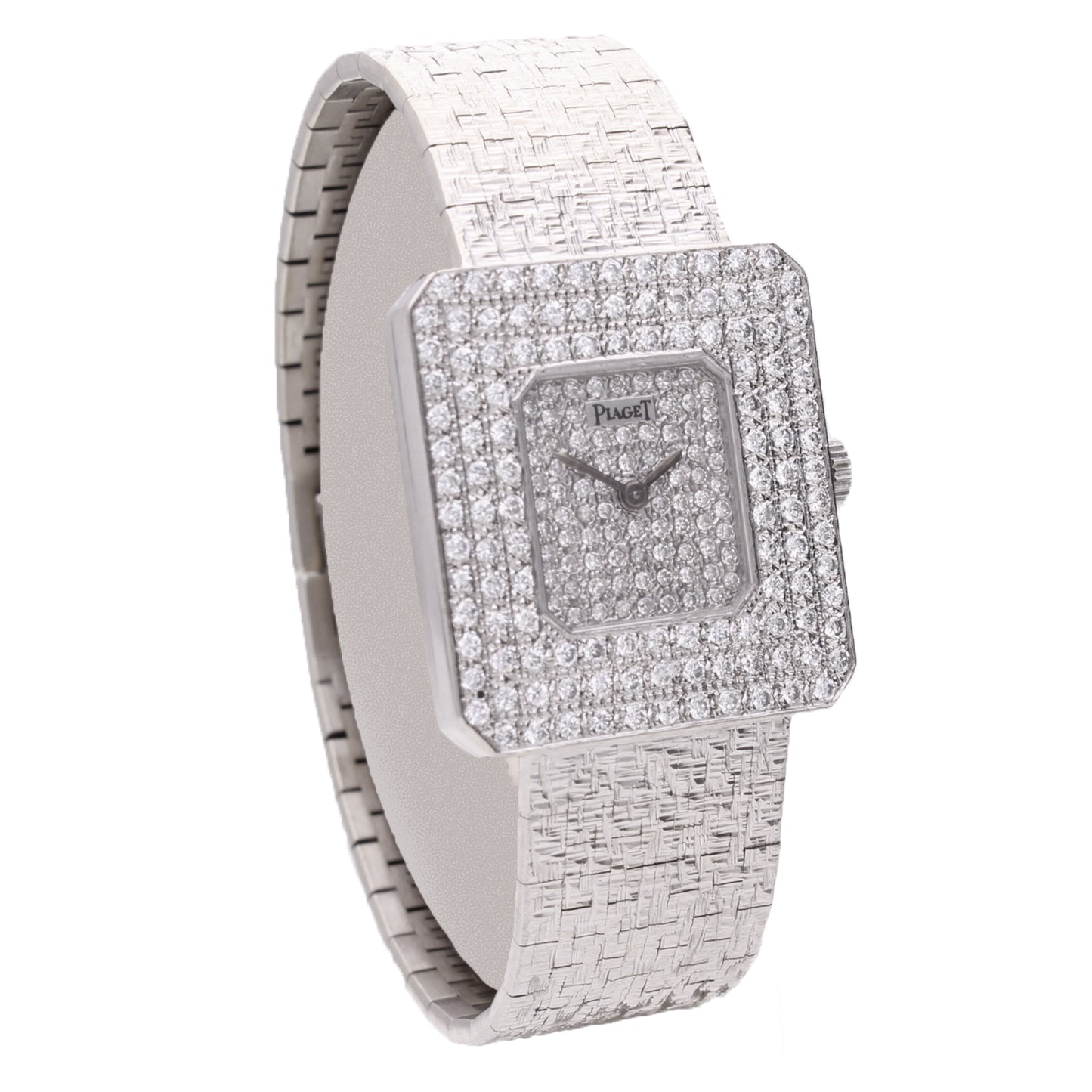 18ct white gold Protocole diamond set bracelet watch. Made 1970
