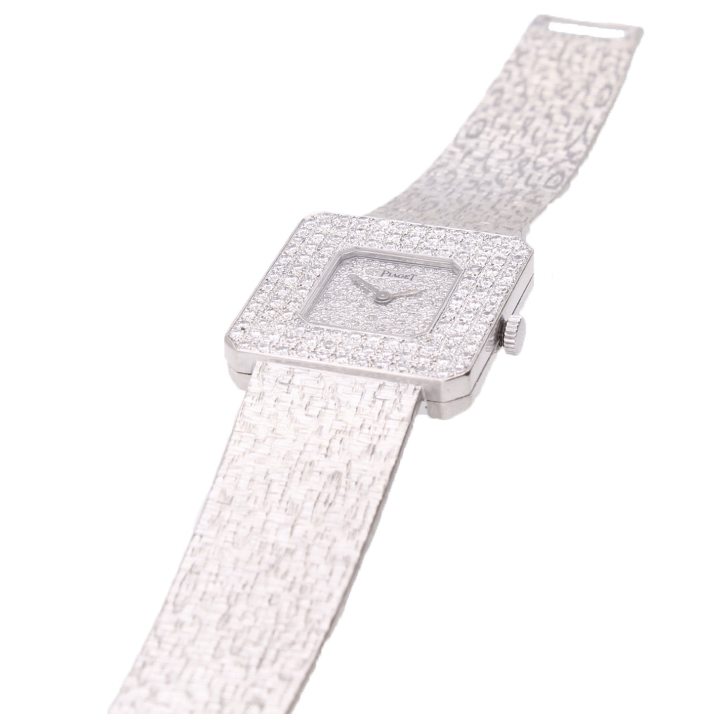 18ct white gold Protocole diamond set bracelet watch. Made 1970