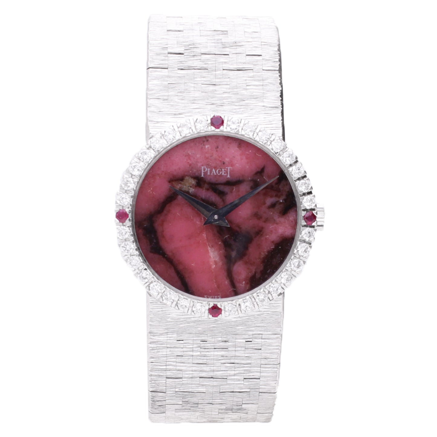 18ct white gold rhodonite dial bracelet watch. Made 1970