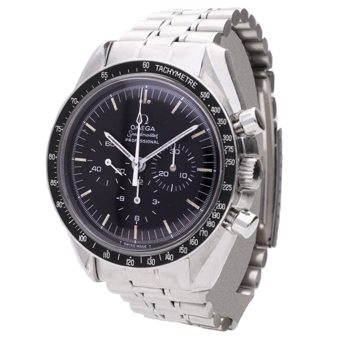 Stainless steel OMEGA reference 145.022 APOLLO XI Speedmaster Professional chronograph wristwatch. Made 1971