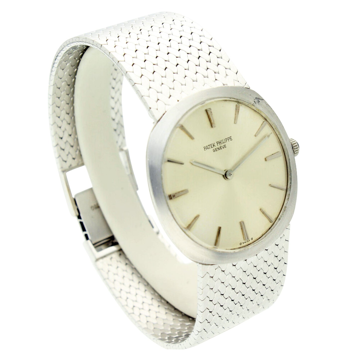 18ct white gold Patek Philippe, reference 3544 "Montro Ellipse" bracelet watch. Made 1970