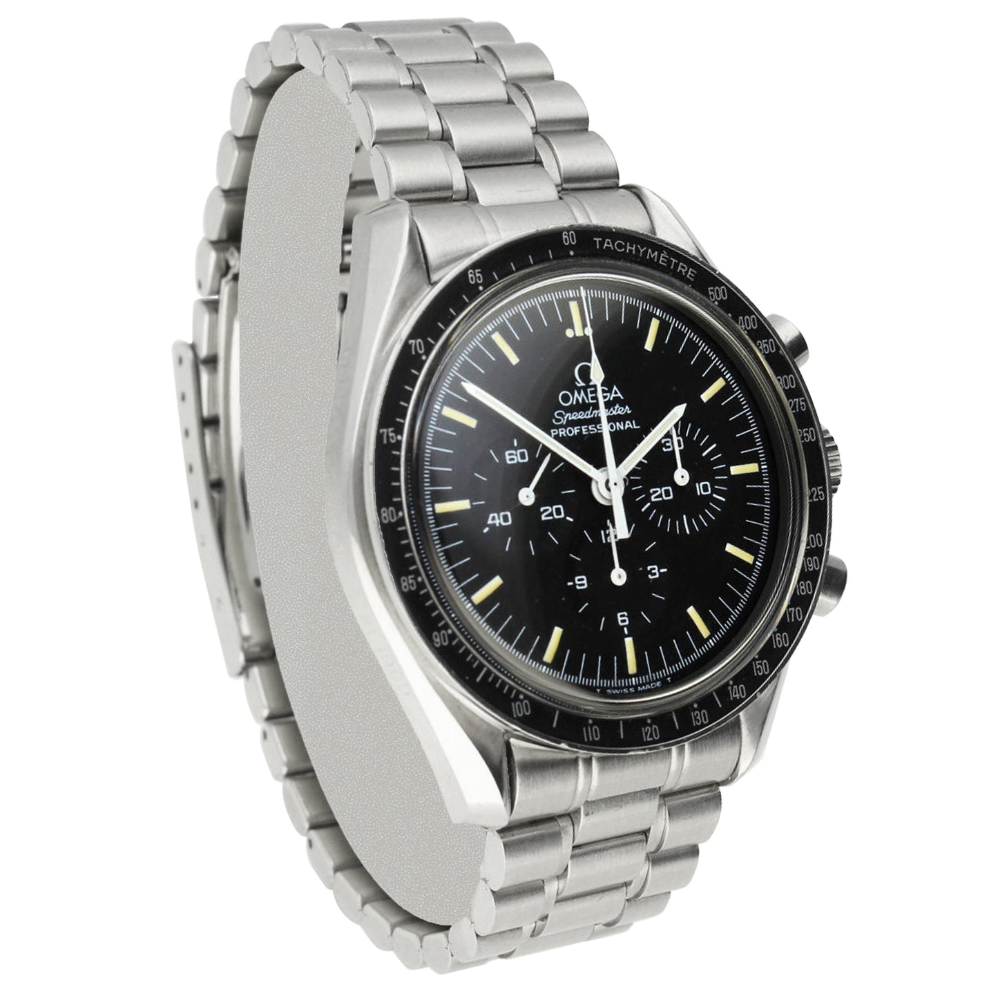 Stainless steel Speedmaster Professional 20th Anniversary 'Apollo XI' chronograph wristwatch. Made 1989