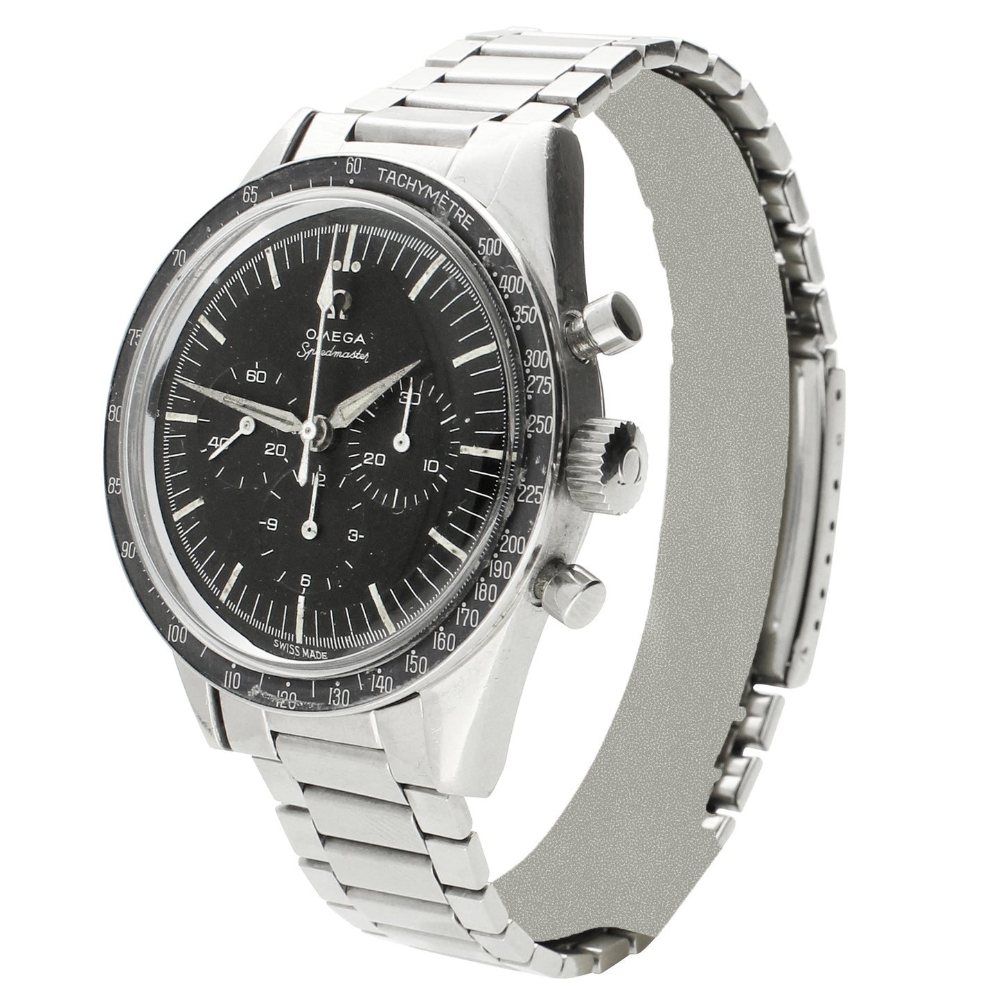 Stainless steel Speedmaster reference 105.002-62 wristwatch. Made 1963
