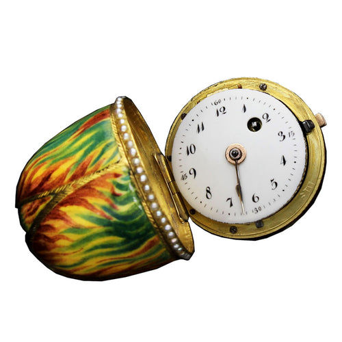 18ct yellow gold and enamel set form watch watch. Circa 1820
