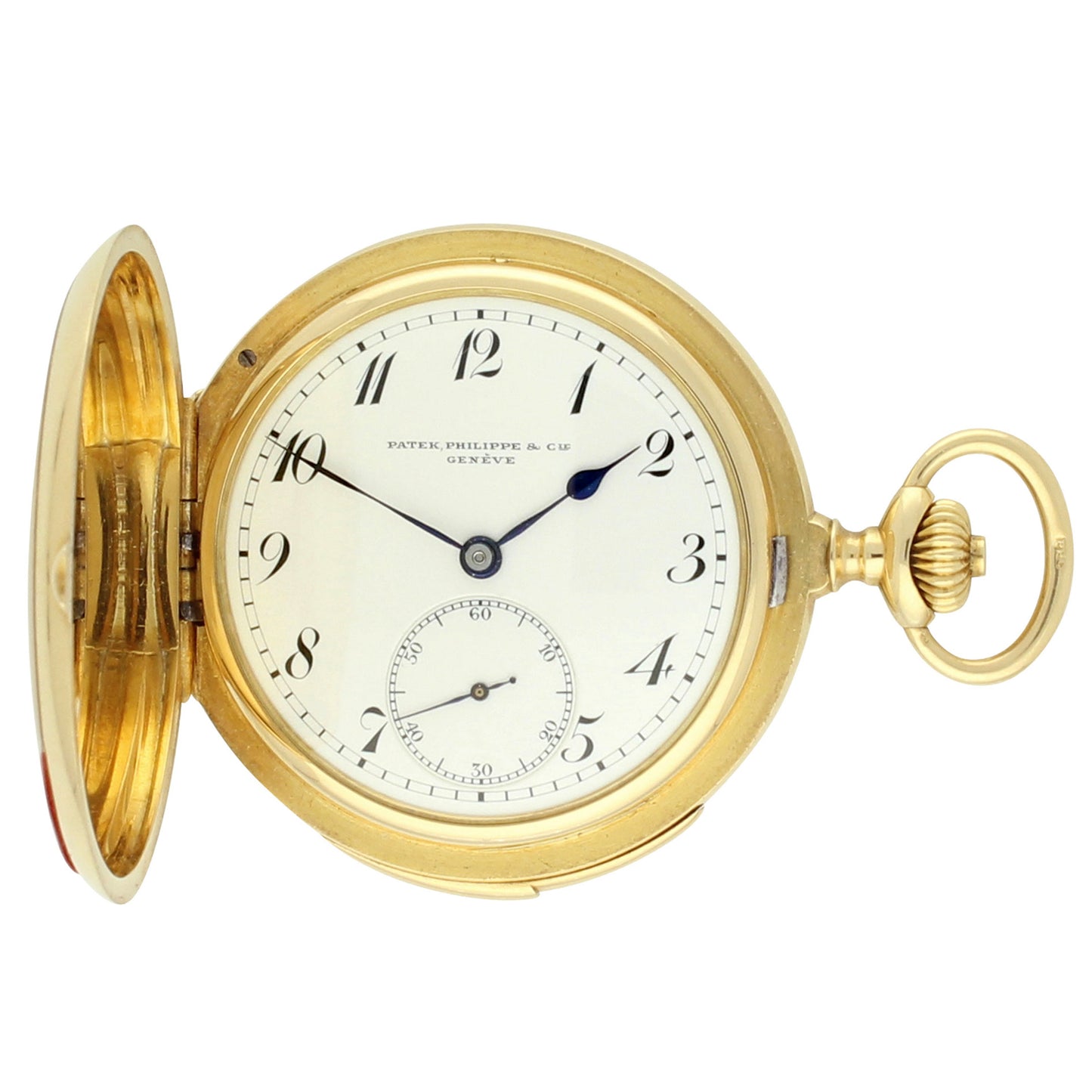 18ct yellow gold Patek Philippe hunter case five minute repeating pocket watch. Made 1892