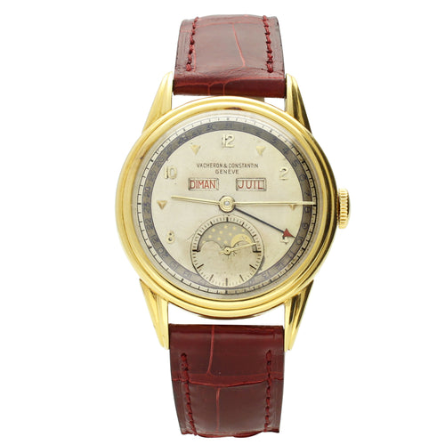18ct yellow gold Vacheron & Constantin, reference 4462 triple date calendar moonphase wristwatch. Made 1952