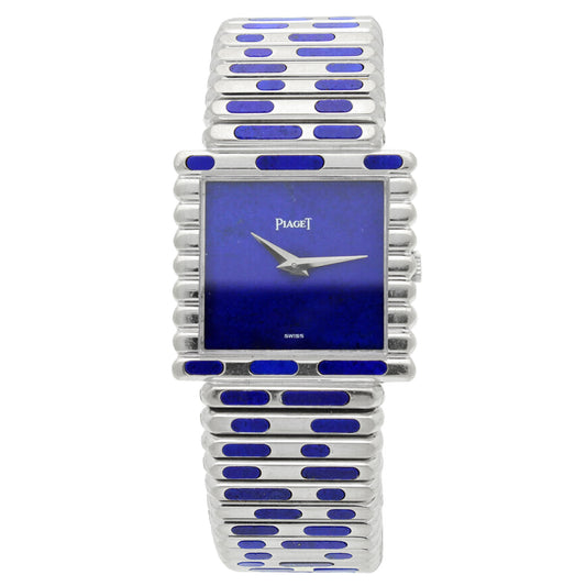 18ct white gold and Lapis Lazuli set Piaget, reference 9133 bracelet watch. Made 1970's