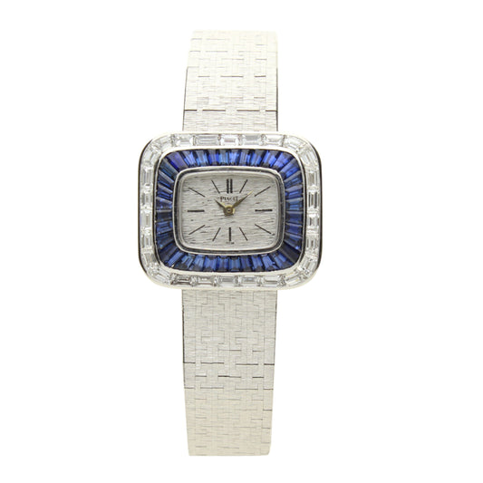 18ct white gold, diamond and sapphire set, reference 3566 bracelet watch. Made 1970's