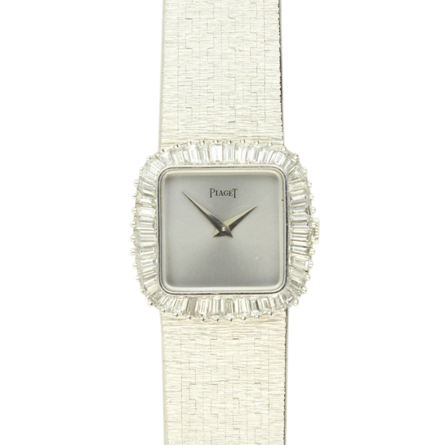 18ct white gold and diamond square cased wristwatch. Made 1970's