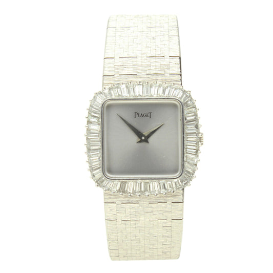 18ct white gold and diamond square cased wristwatch. Made 1970's