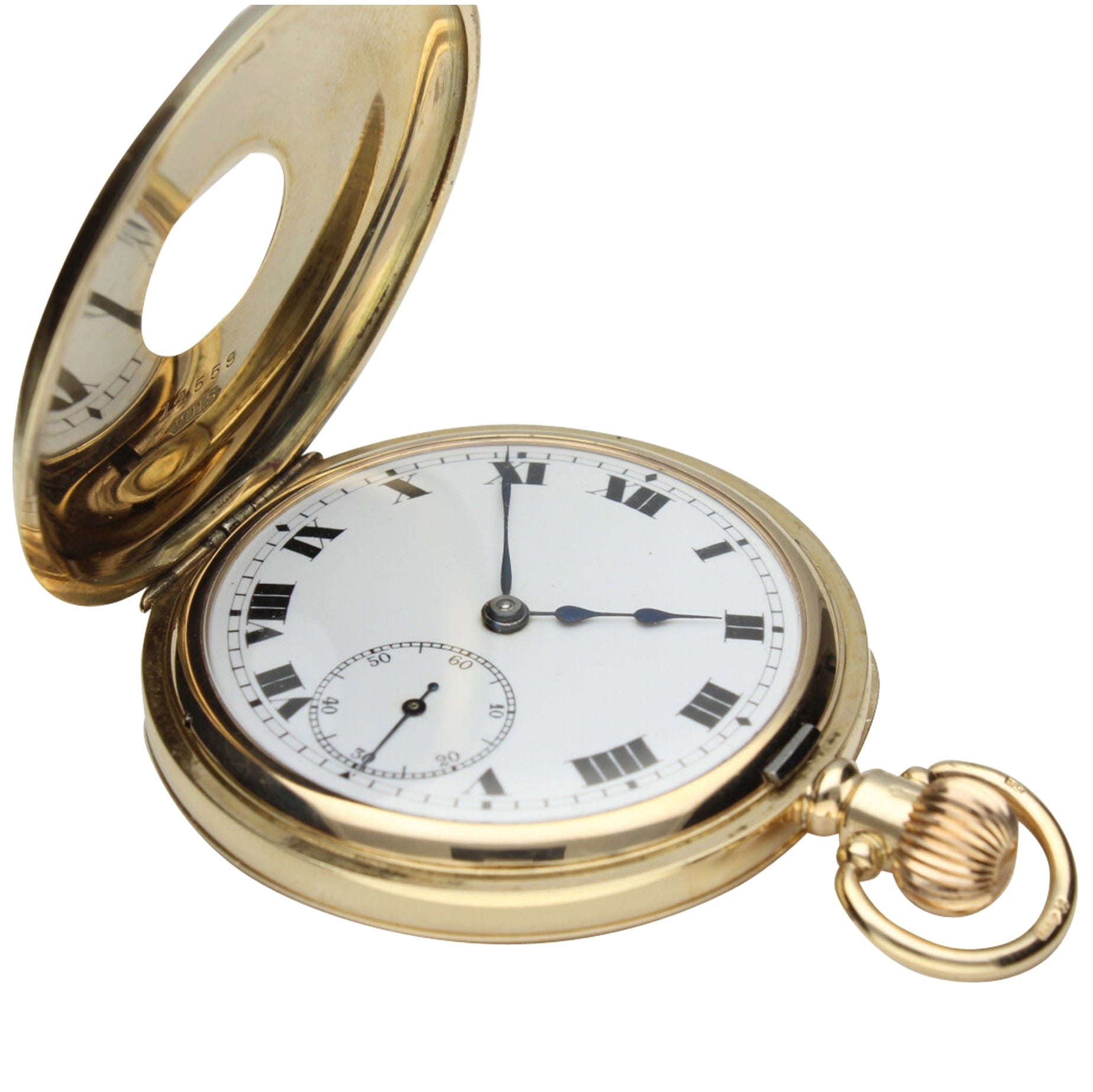 9ct yellow gold half hunter pocket watch. Made 1924 – Somlo London