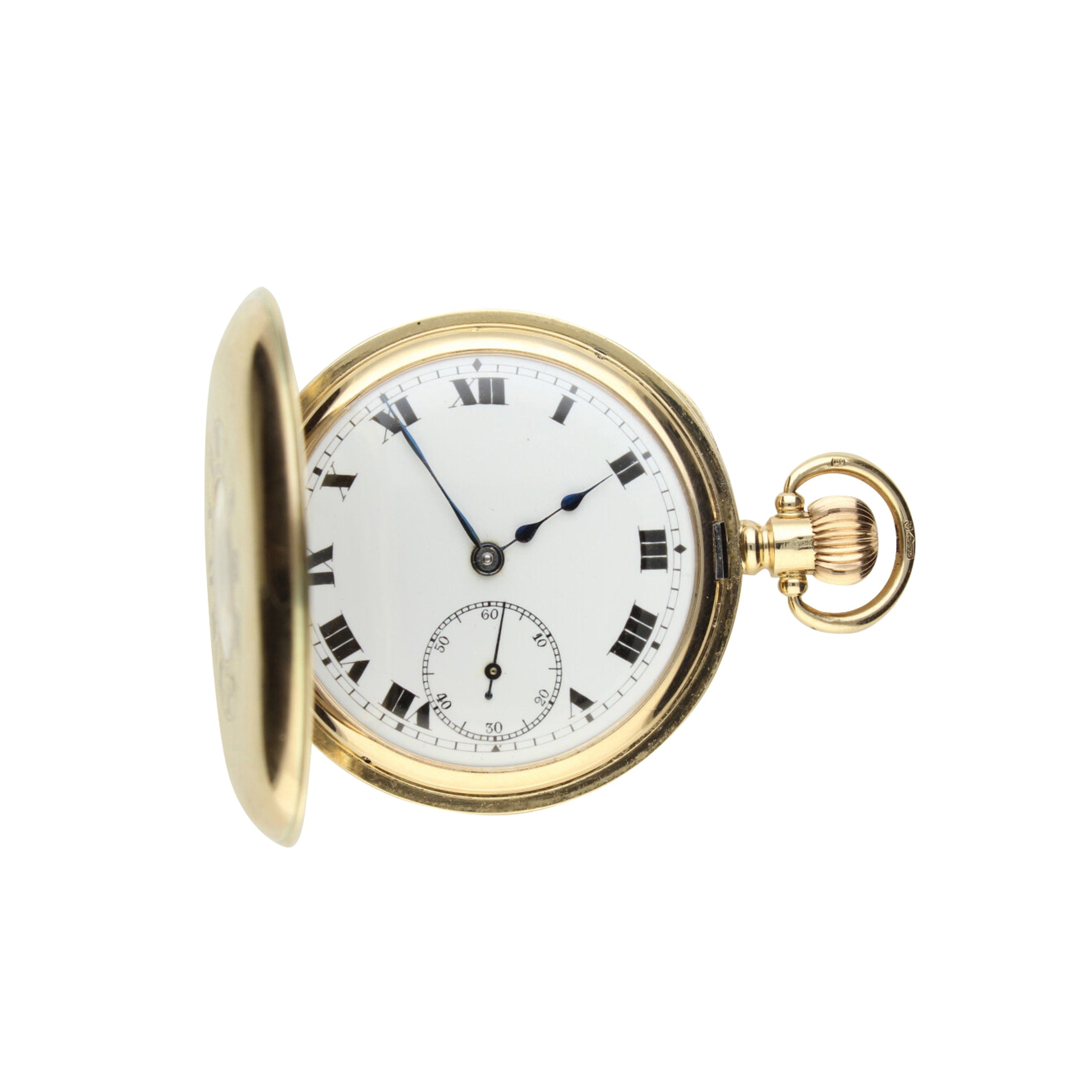 9ct yellow gold half hunter pocket watch. Made 1924 – Somlo London