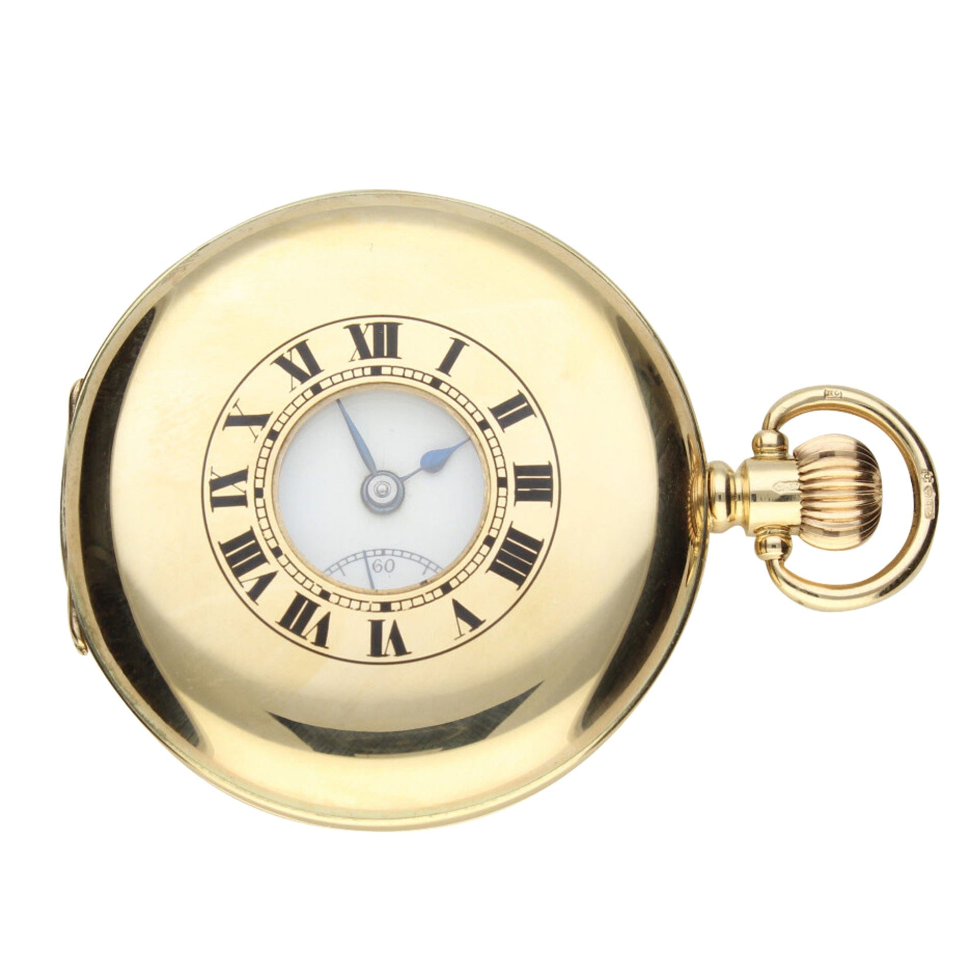9ct yellow gold half hunter pocket watch. Made 1924 – Somlo London