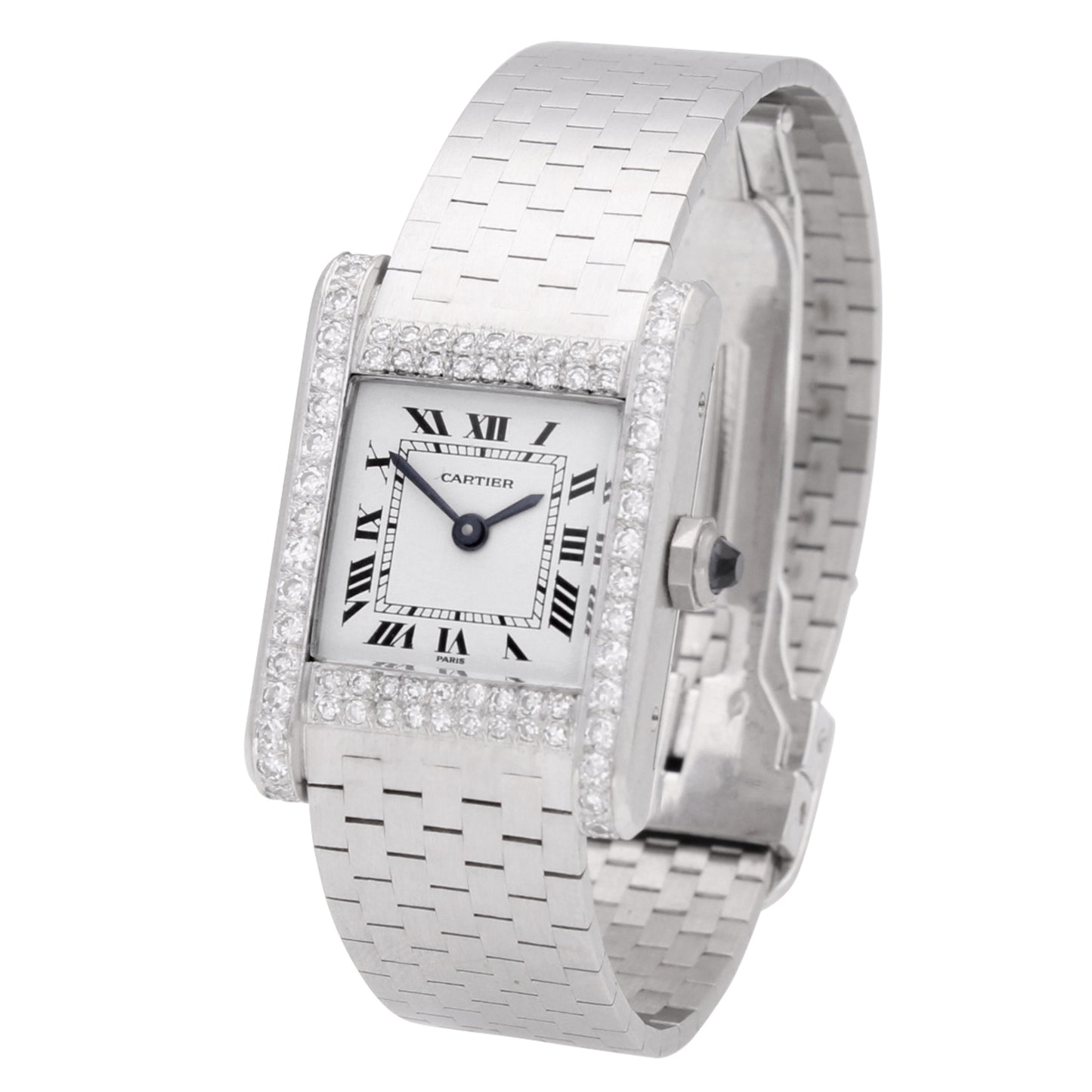 18ct white gold and diamond set Cartier Tank Normale wristwatch. Made 1980's