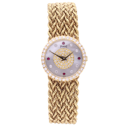 18ct yellow gold Piaget bracelet watch with mother of pearl dial. Made 1970's