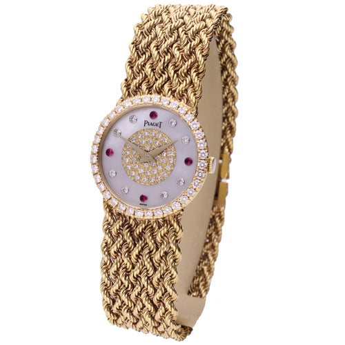 18ct yellow gold Piaget bracelet watch with mother of pearl dial. Made 1970's