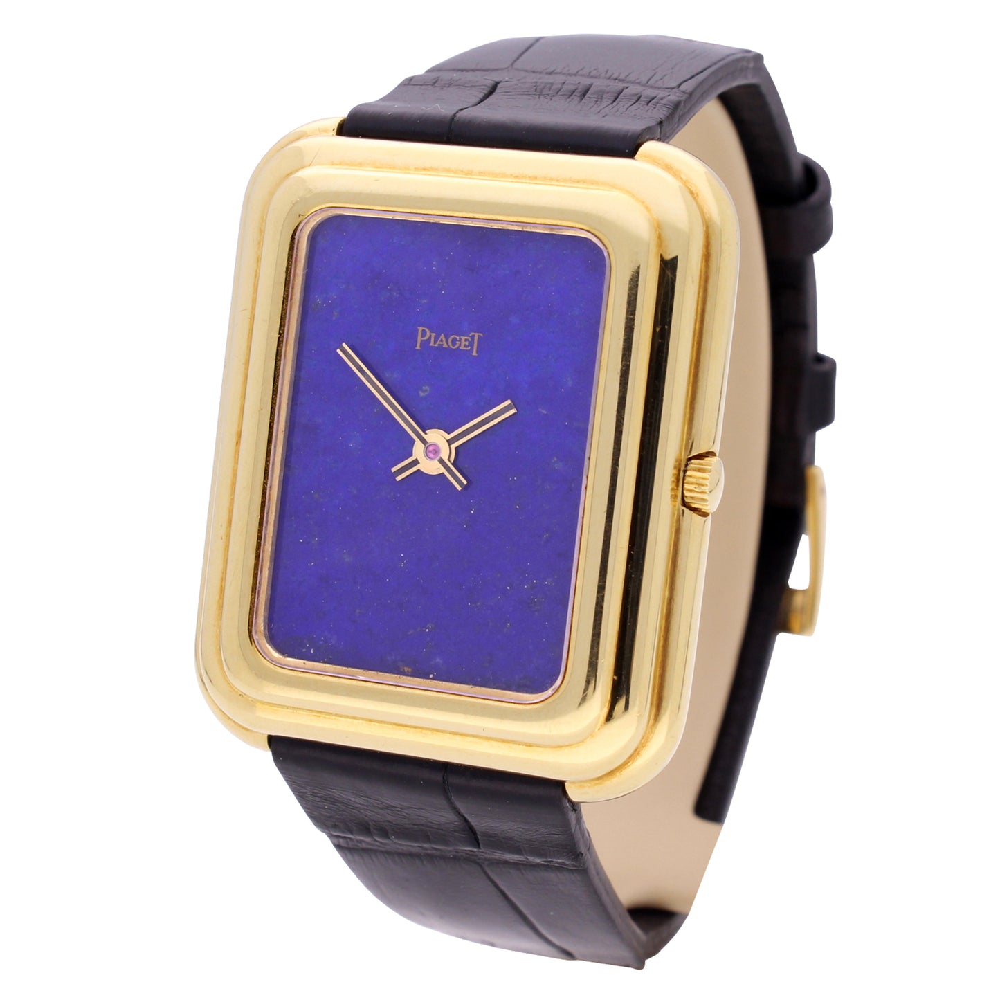 18ct yellow gold Piaget Beta 21, reference 1401/1, with lapis lazuli dial. Made 1970