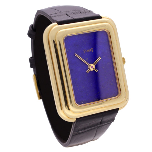 18ct yellow gold Piaget Beta 21, reference 1401/1, with lapis lazuli dial. Made 1970