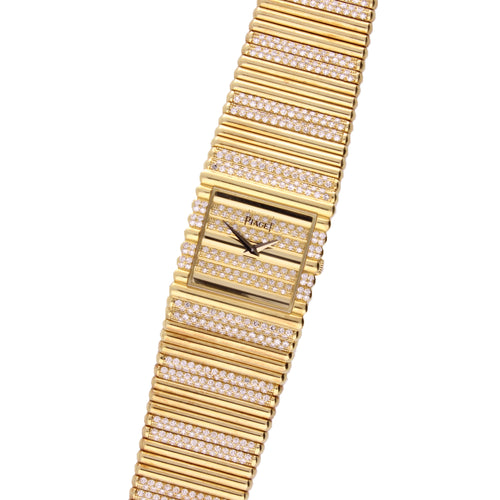 18ct yellow gold and diamond set bracelet watch. Made 1988