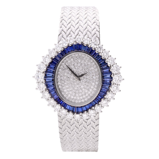 18ct white gold, diamond and sapphire set Patek Philippe, reference 4344/1 bracelet watch. Made 1980