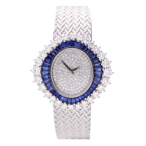 18ct white gold, diamond and sapphire set Patek Philippe, reference 4344/1 bracelet watch. Made 1980