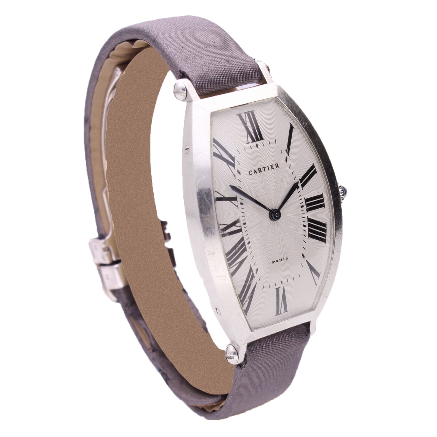 Platinum Cartier "Tonneau" wristwatch. Made 1990's