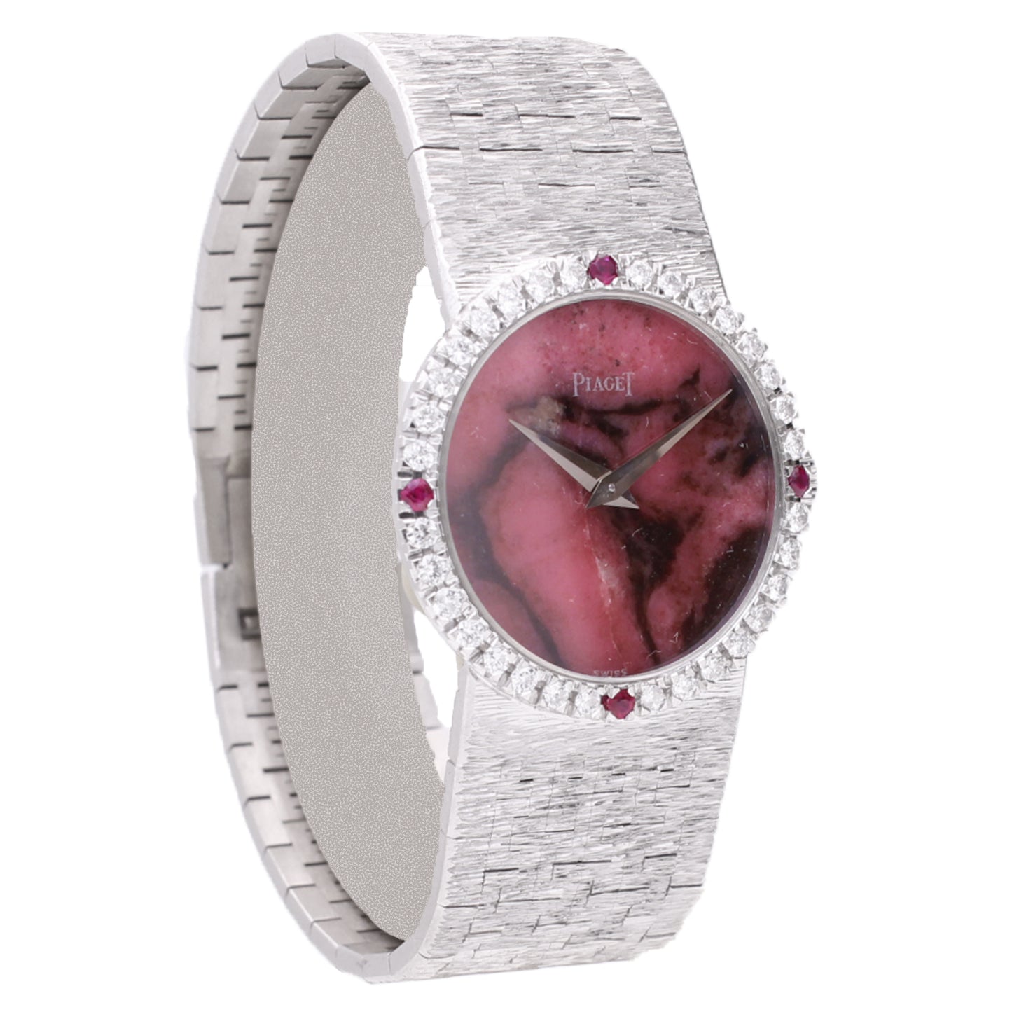 18ct white gold rhodonite dial bracelet watch. Made 1970