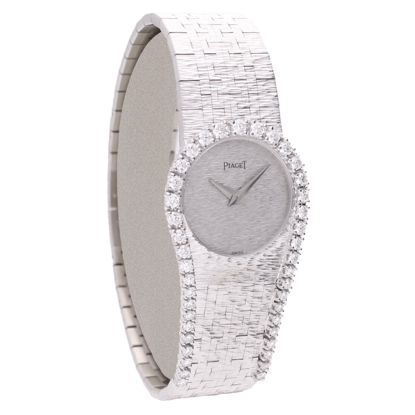 18ct white gold diamond set bracelet watch. Made 1970