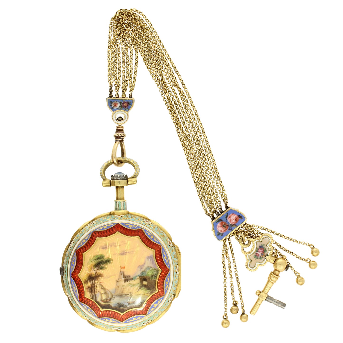 18ct gold and enamel pair case, open face quarter repeating pocket watch, made for the Turkish Market. Made 1818