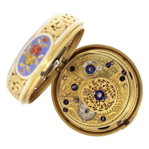18ct gold and enamel pair case, open face quarter repeating pocket watch, made for the Turkish Market. Made 1818