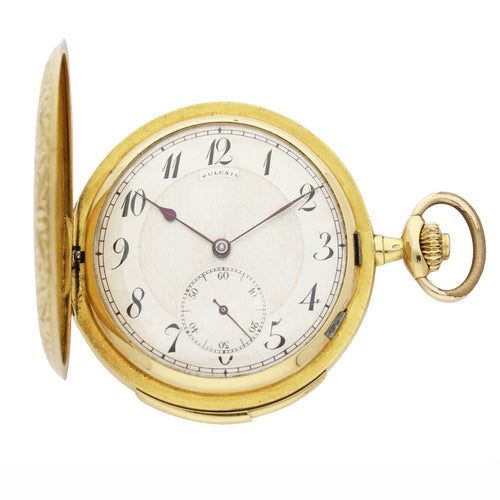18ct yellow gold Vulcain, engraved full hunter minute repeating pocket watch. Circa 1890s
