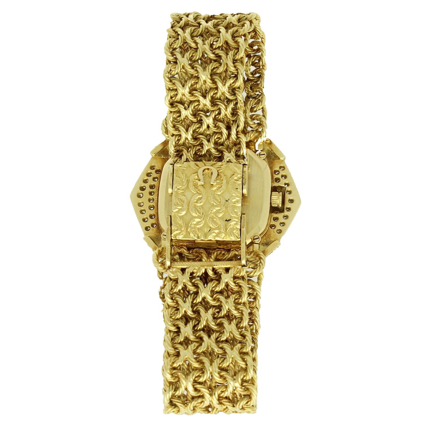 18ct yellow gold and diamond set bracelet watch. Made 1975
