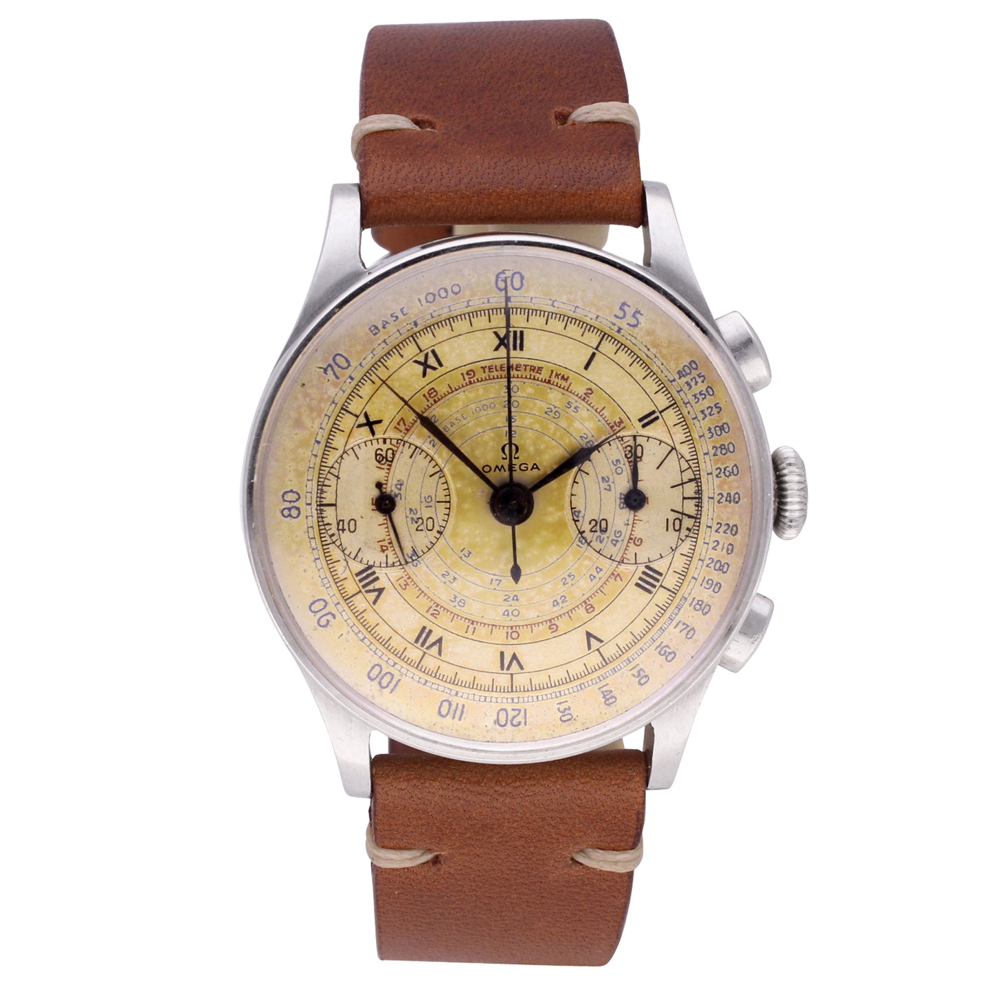 Stainless steel chronograph 33.3 wristwatch. Made 1944