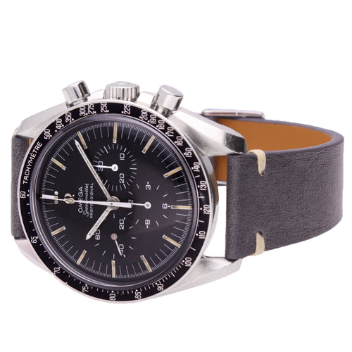 Stainless steel OMEGA Speedmaster 'transitional' Professional chronograph wristwatch. Made 1969