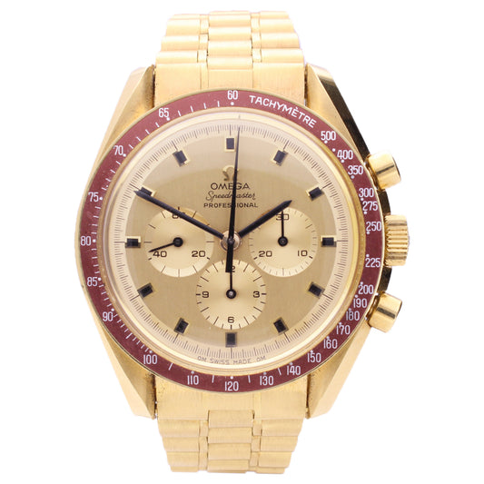 18ct yellow gold OMEGA Speedmaster Apollo XI Professional chronograph wristwatch. Made 1969