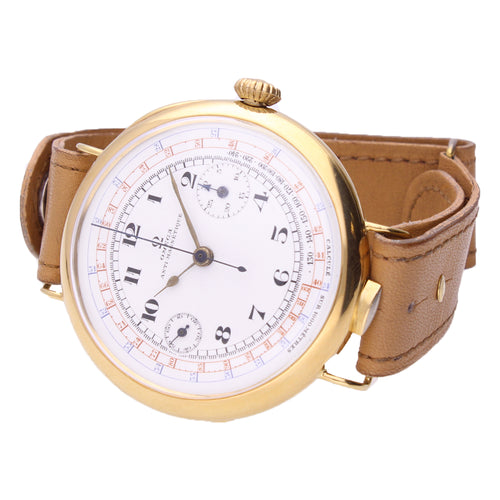18ct yellow gold OMEGA single button chronograph wristwatch. Made 1923