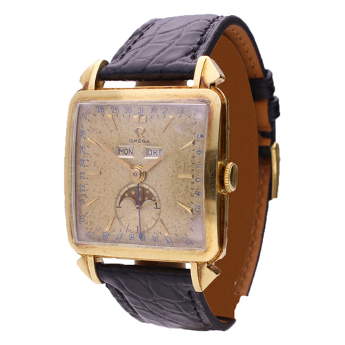 18ct yellow gold OMEGA Cosmic Triple Date Calendar wristwatch. Made 1952
