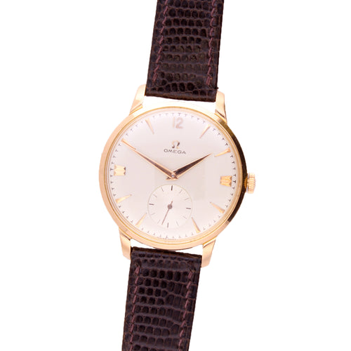 18ct rose gold OMEGA 'oversized' dress wristwatch. Made 1959