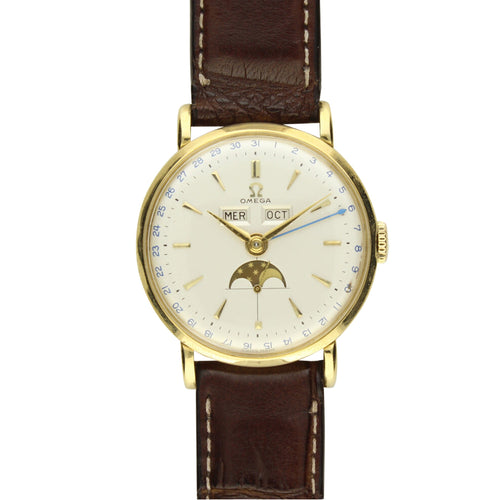 18ct yellow gold Cosmic triple date calendar wristwatch. Made 1954